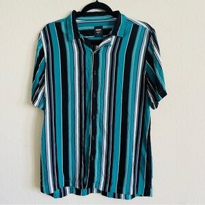 NUON mens relaxed fit SS button down size M aqua blue striped casual statement